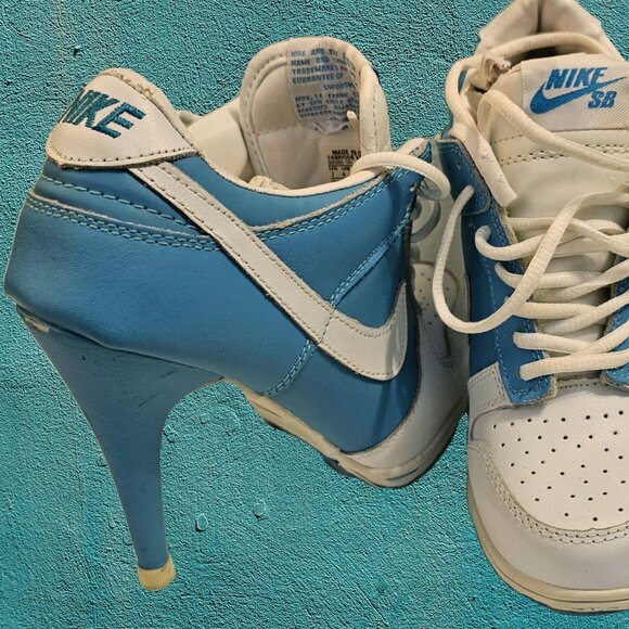 Shoes - Custom Nike SB Dunk High Heels Blue & White Size US 7 | 4.5" Heel